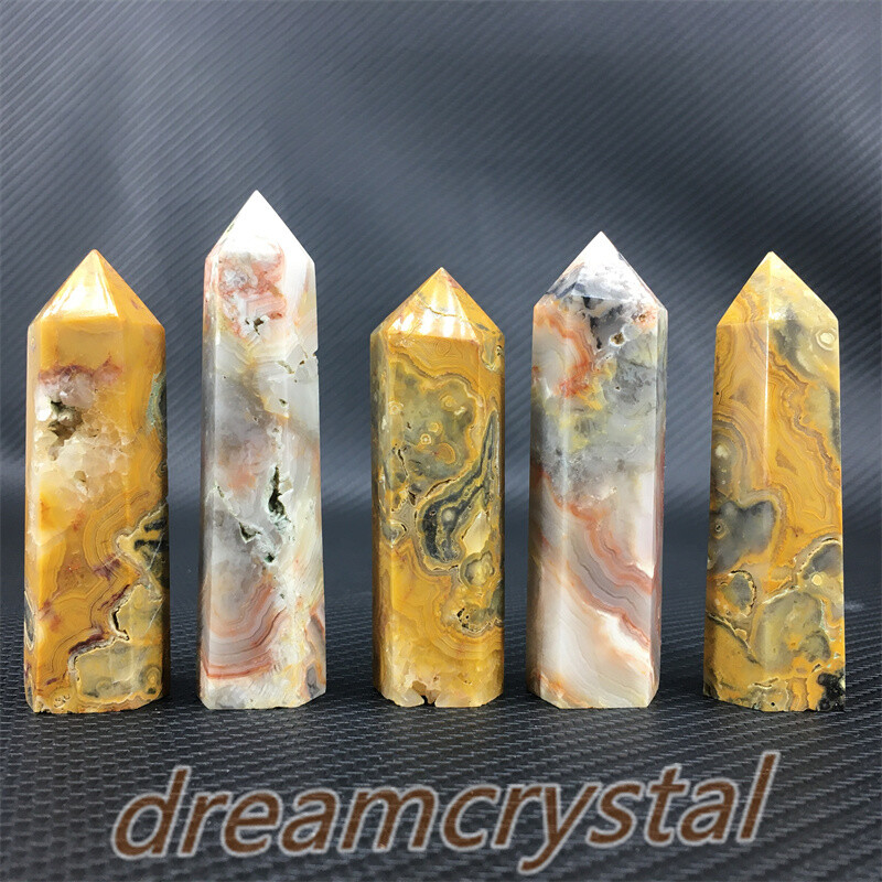 3pcs Natural Crazy Agate Obelisk Quartz Crystal Tower reiki point healing