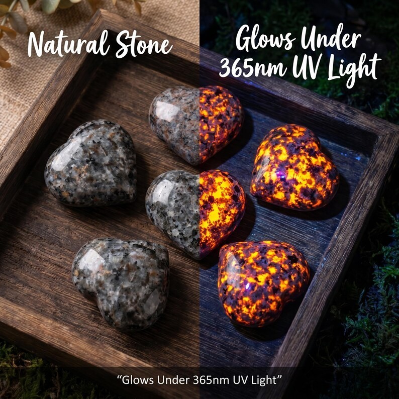 Yooperlite 5CM Large Heart Palm Glowing Stone Healing Decoration Collection Gift