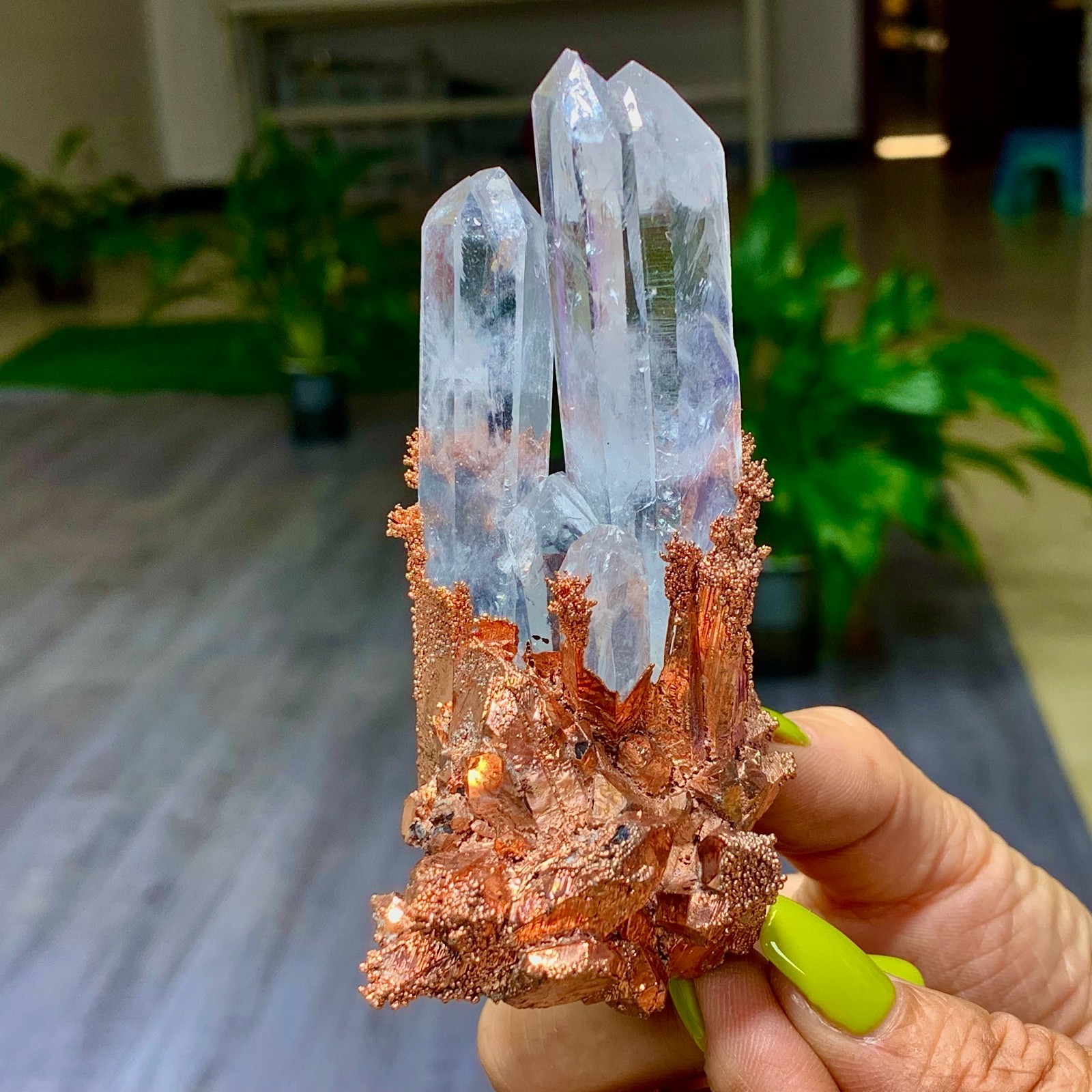 146G Rare iridescent Native Copper with white quartz crystal mineral-symbiosis