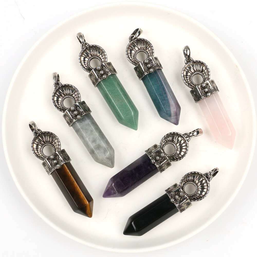 1pc Natural Chakra Crystal Wands Pendants Magic Stick Point Reiki Healing Amulet