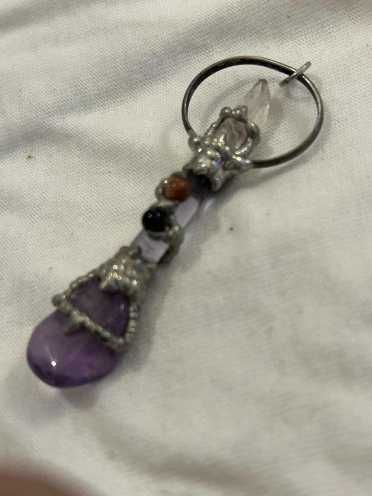 Amethyst Scepter Pendant Metalwork Spiritual Meditation Necklace Energy Cleanse