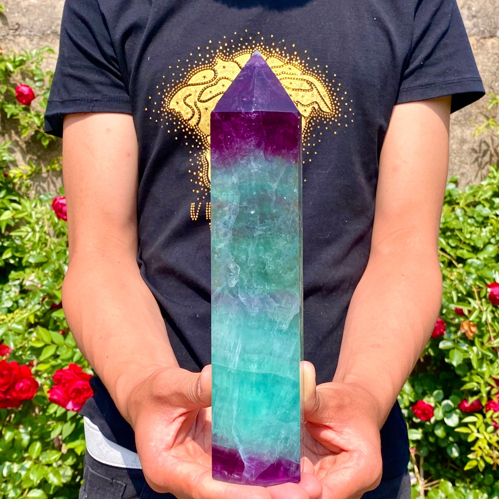 3.19LB Natural rainbow fluorite obelisk quartz crystal wand point Gem Healing