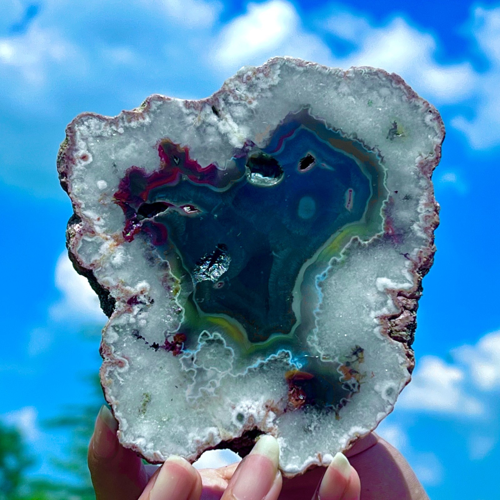 277G Natural Colorful Lace Agate Geode Slice Extra Large Gem From Argentina
