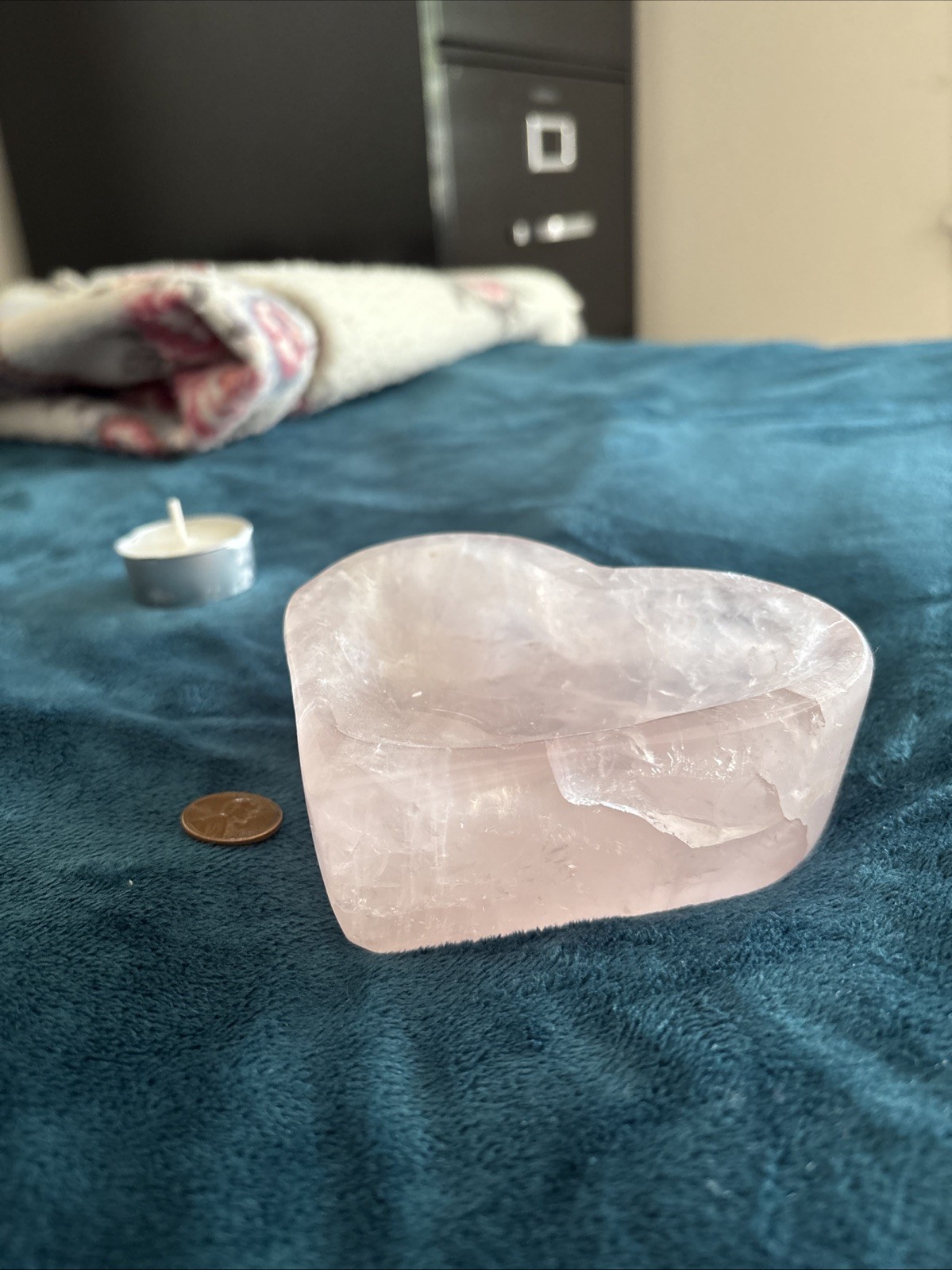 Large Rose Quartz Crystal Heart Bowl Handmade Crystal Home Office Decorative