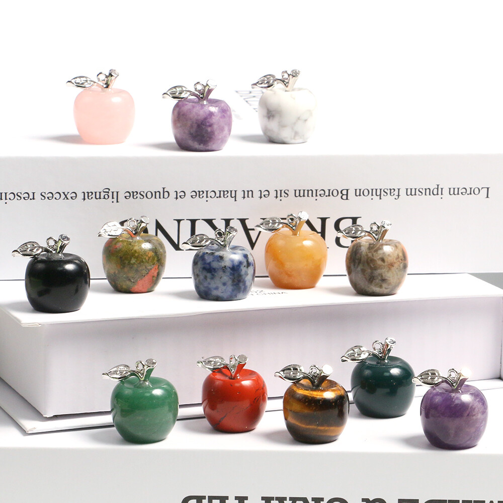 Mini Gemstones Hand Carved Apple Pendant Crystal Reiki Chakra Healing Beads DIY
