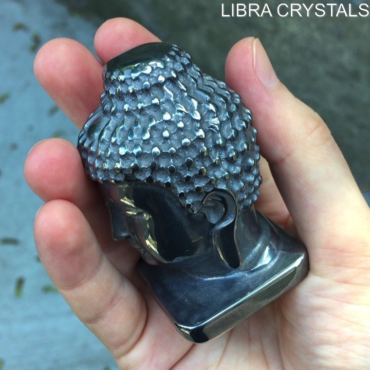 Hematite Buddha Head Carving Polished Crystal Statue Figurine Zen Mediation 2.5″