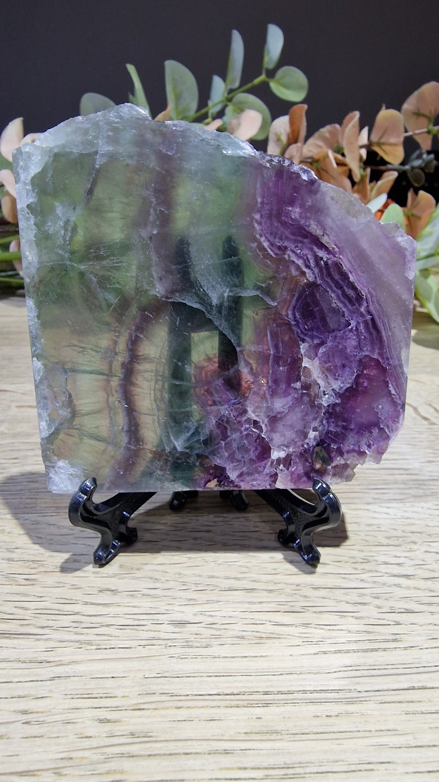 Rainbow Fluorite Crystal Slab Raw Specimen 205g UV Reactive Free Stand