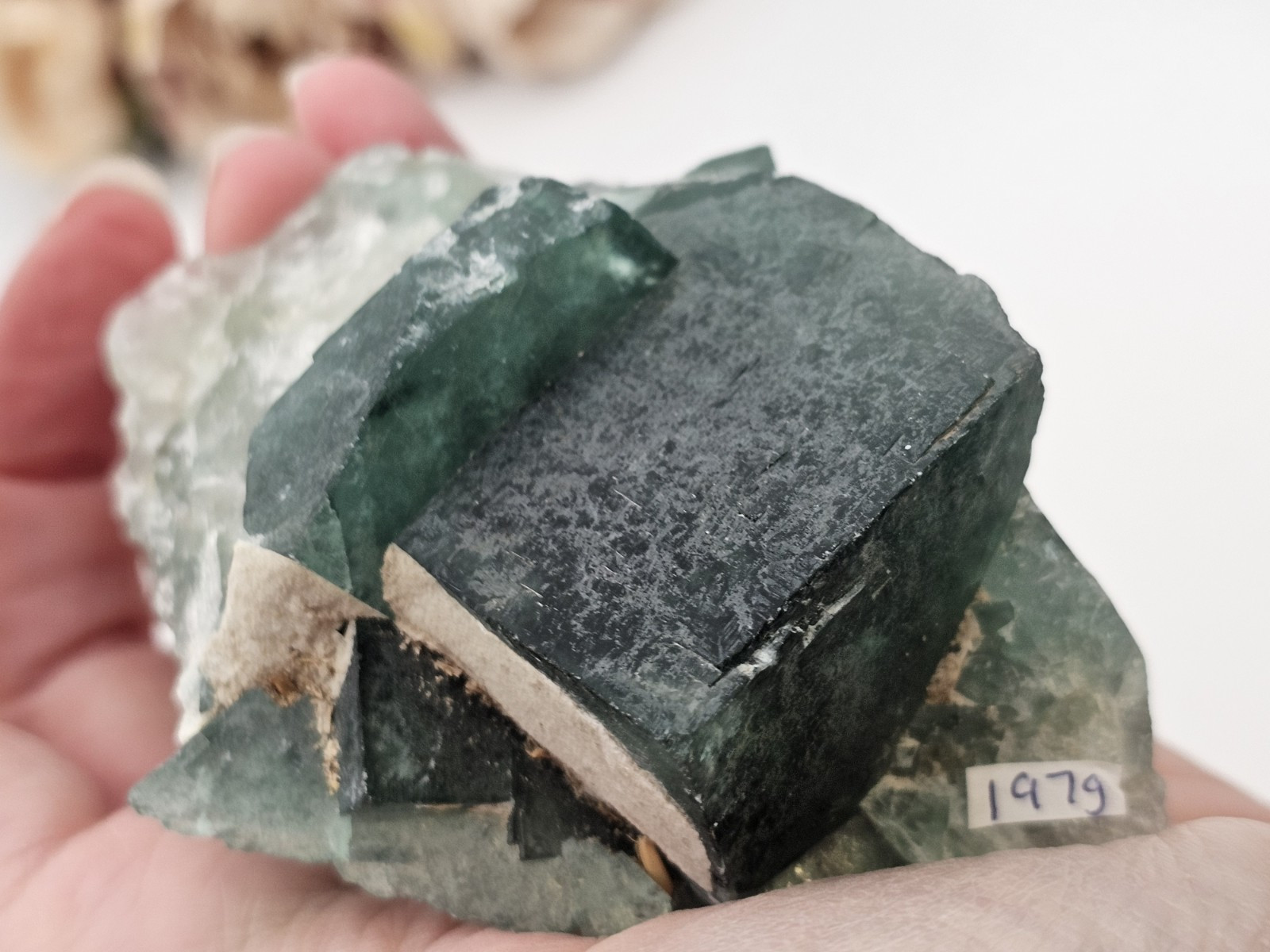 Green Teal Cubic Fluorite Specimen Rare crystal Raw 197g 7.8cm Blue