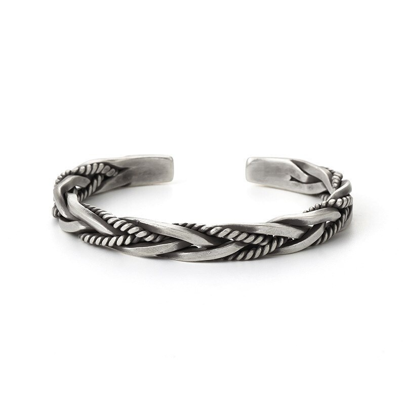 Men’s Fashion Jewelry Silver Twisted Metal Adjustable Bangle Cuff Bracelet 1PC