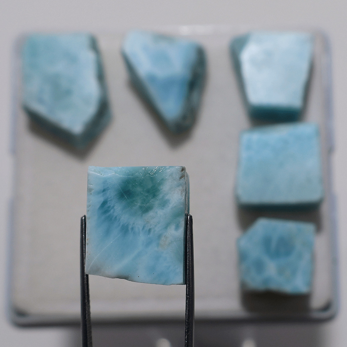 6 PC Caribbean Sky Larimar Raw Slabs— Natural Ocean Blue Rare Crystal Collection