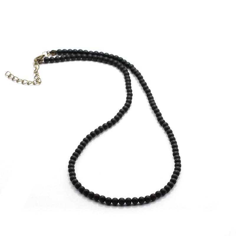 Antique Handmade 4mm Natural Stone Beads Necklace Simple Mens Chocker Necklace
