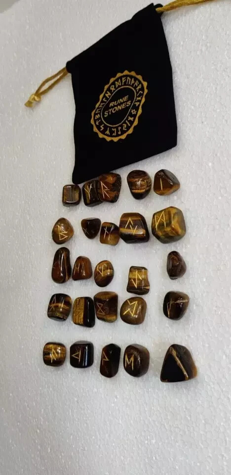 Natural Tigers Eye Runes 25pcs Stone Set Crystal For Home Décor Jewelry Making