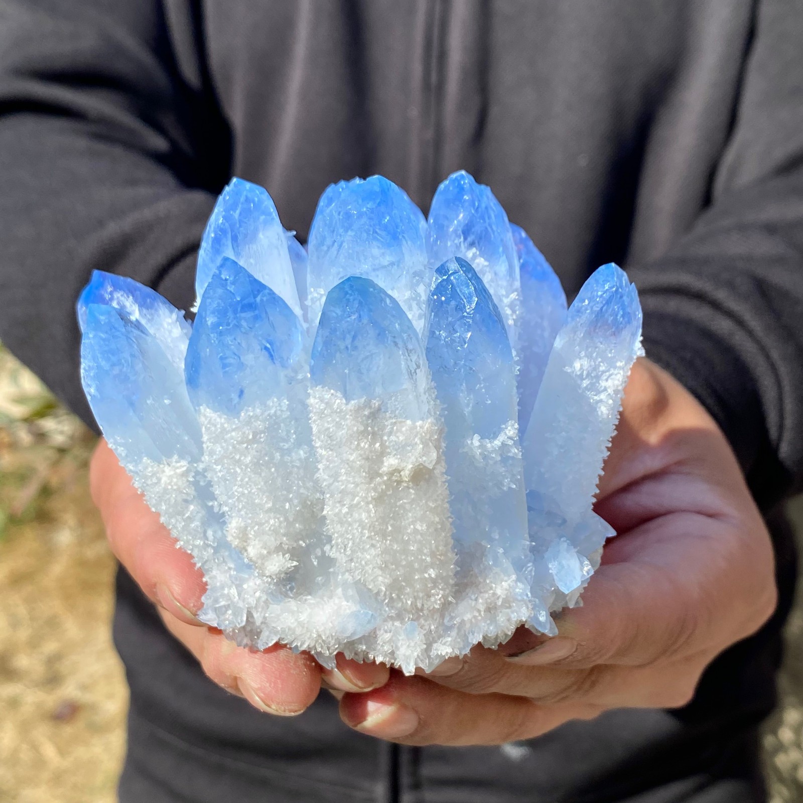 1.16LB Newly discovered blue Phantom Quartz Crystal Cluster mineral samples