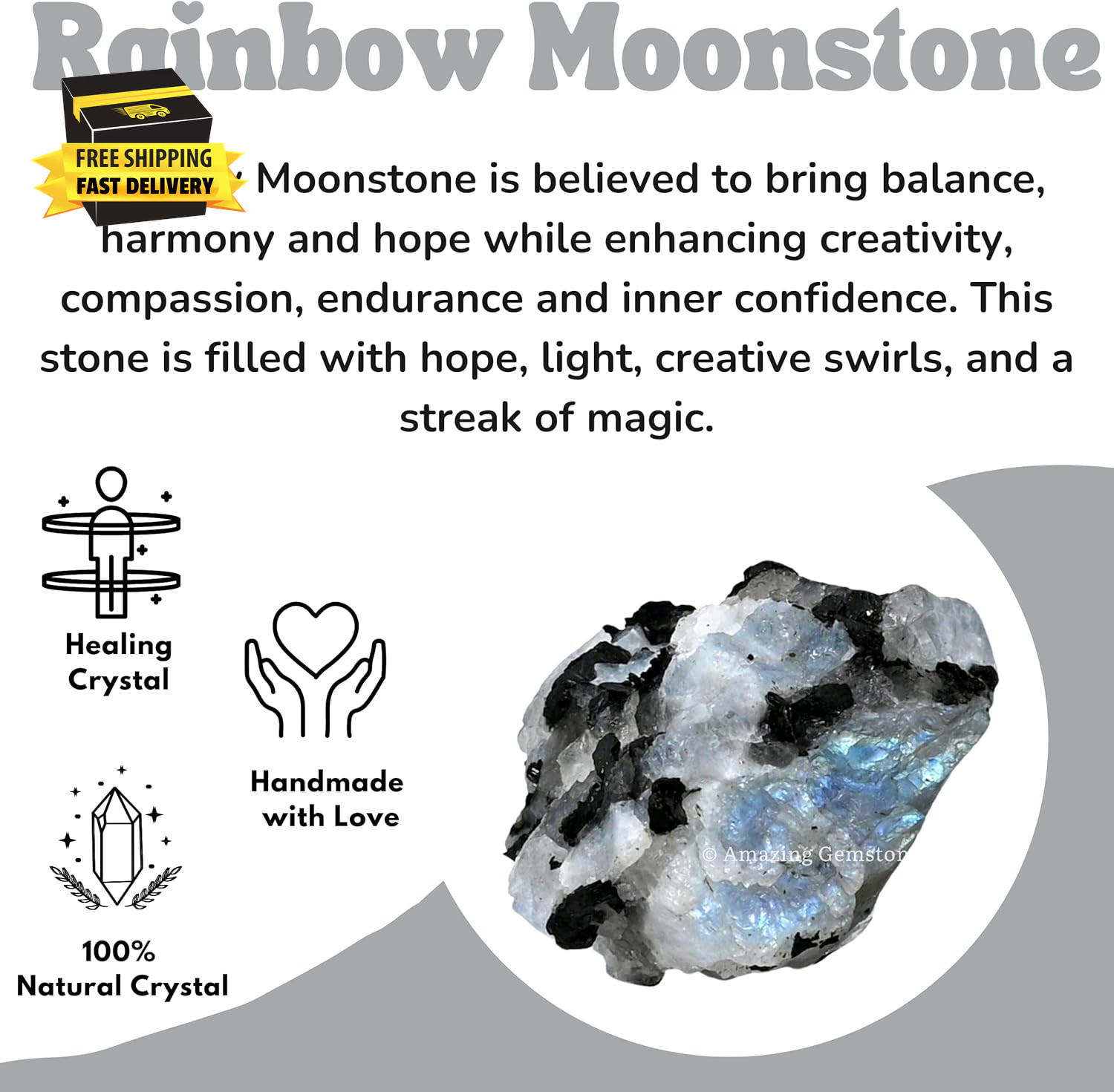 Rainbow Moonstone Raw Crystals and Healing Stones, Natural Rocks for Tumbling –