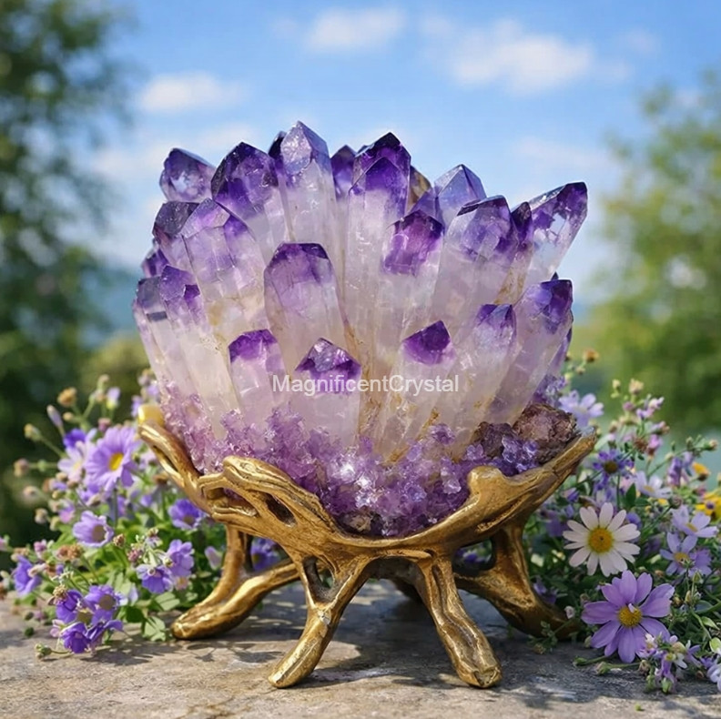 550G Rare Amethyst Geode Cluster Healing Light Purple Quartz Crystal Reiki Stone