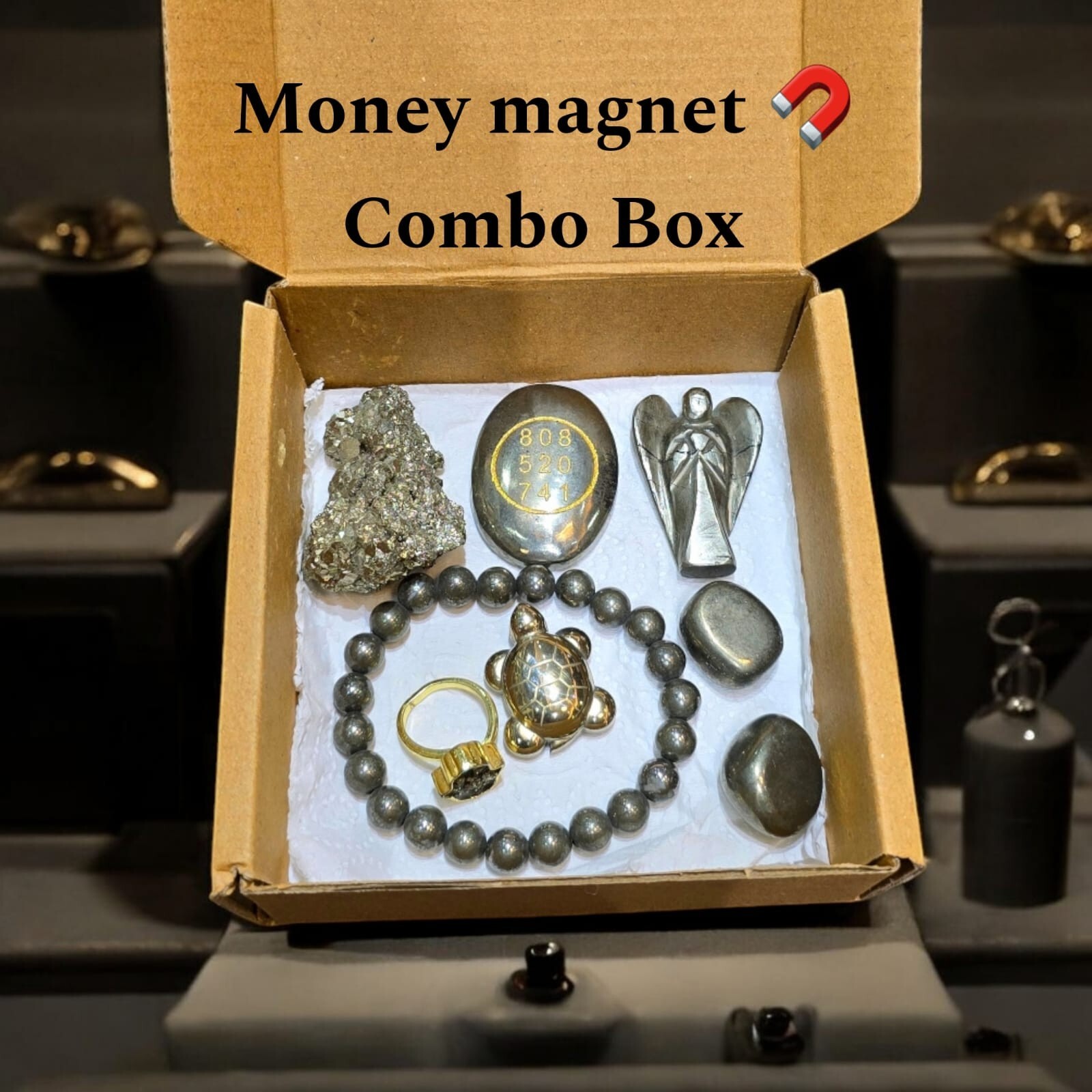 Pyrite Money magnet Combo Box Handmade Crystal Home Office Decorative CrystalBox