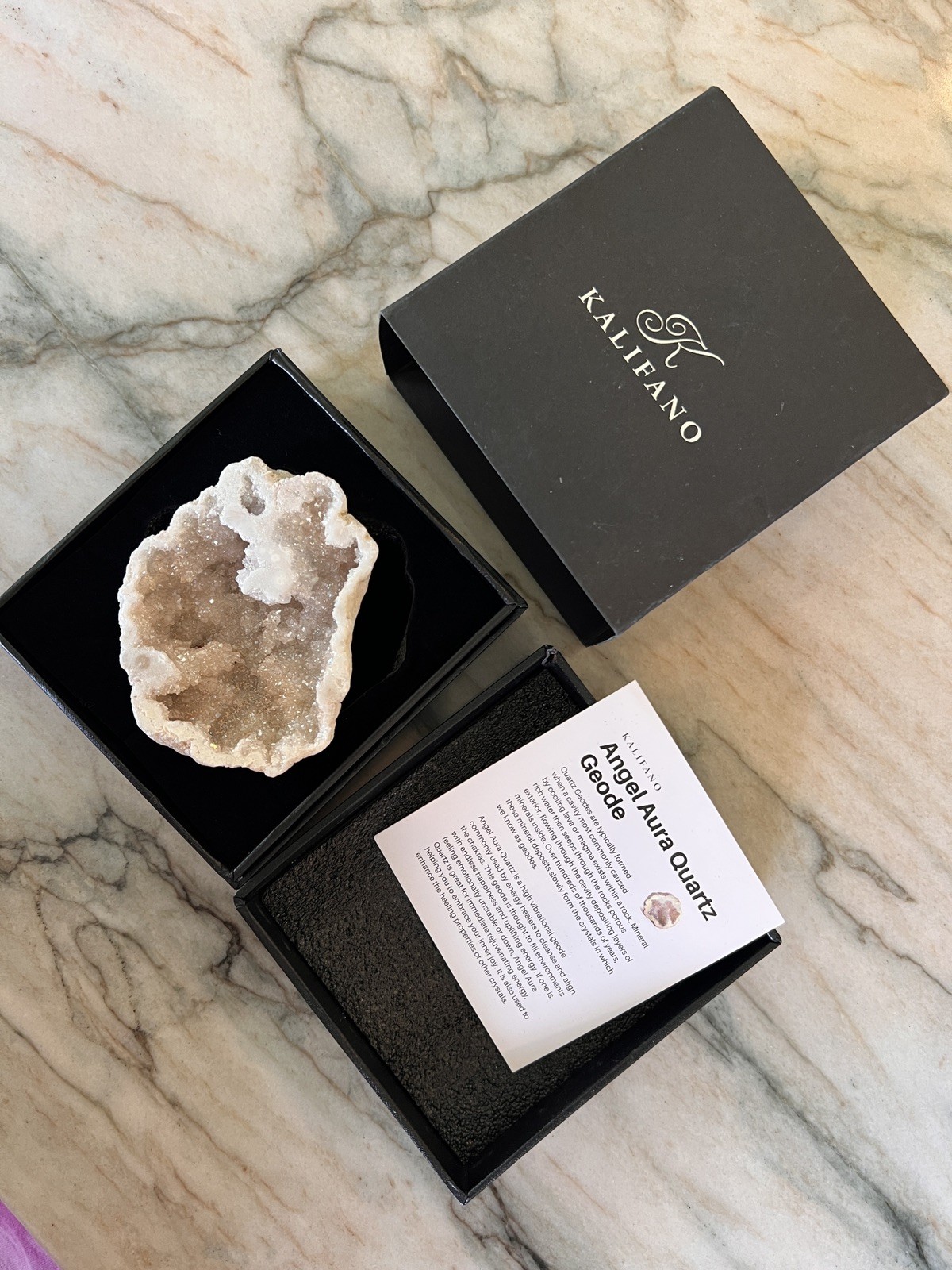 KALIFANO Celestite Crystal Cluster Geode – High Energy in gift box and card