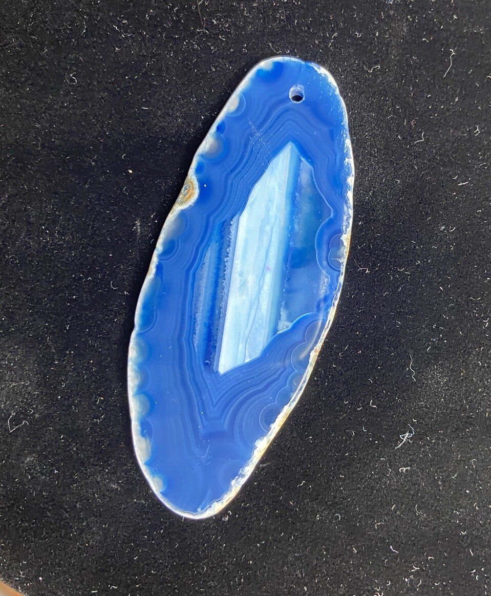 5 Blue Brazilian Agate Pendants 3″x 1″ Slices / Drilled Jewelry Making / Geode