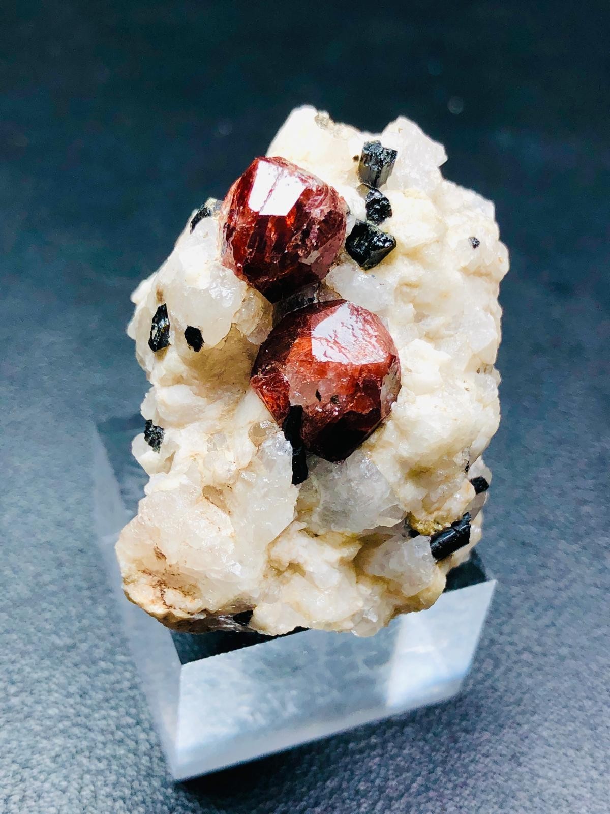 RED GARNET CRYSTALS With TOURMALINE COMBO ON MATRIX – 45 GRAMS – 4 CM