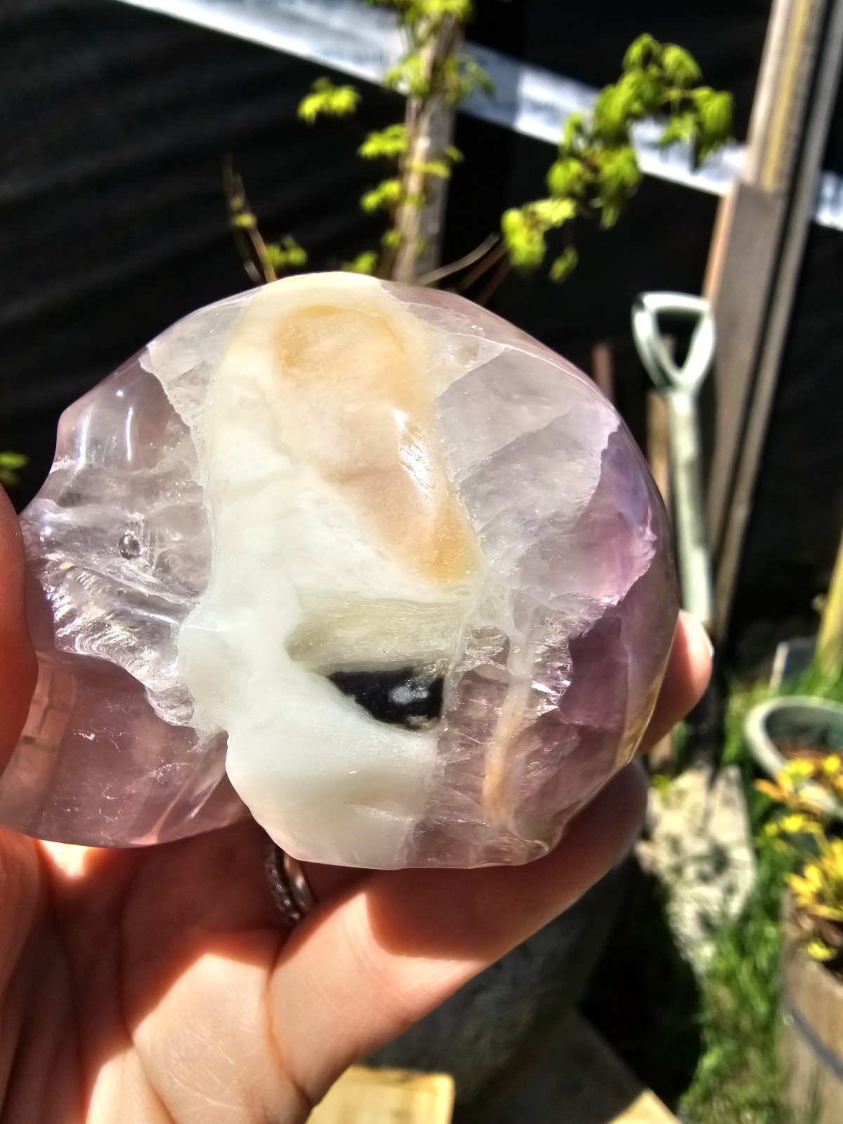 Rainbow Fluorite Skull Crystal Carving 380g Purple 5.6 x6.4 x4.7cm