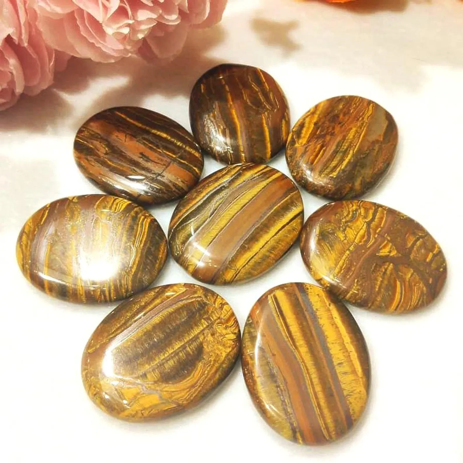 3pcs Tiger Eye Worry Stone Healing Palm Stone Energy Mineral Specimens Decor