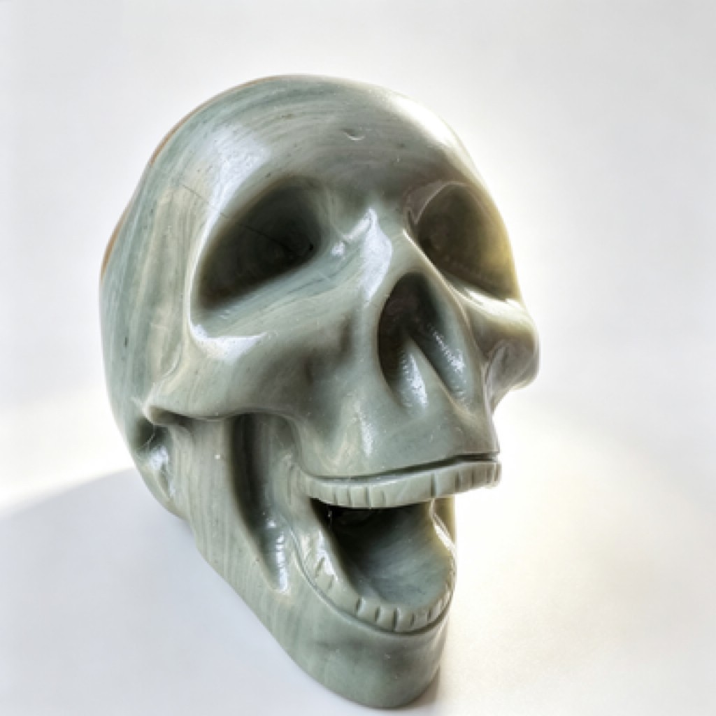 Natural Songhua Stone Skull Figurine Polished Crystal Desk Decor Unique Gift