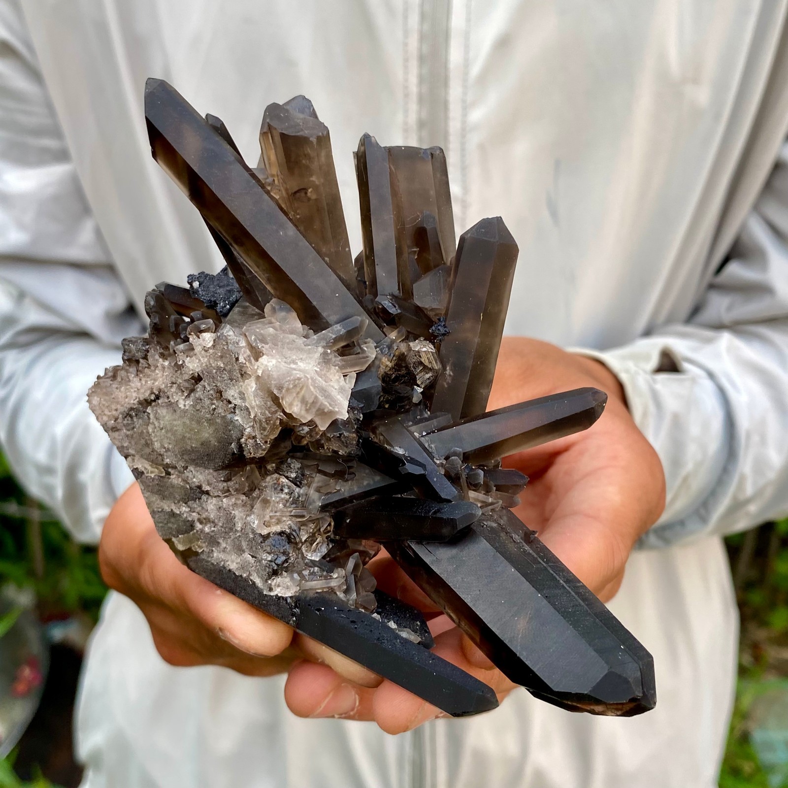 383G Natural Black Smoky Quartz Crystal Cluster Raw Mineral Specimen