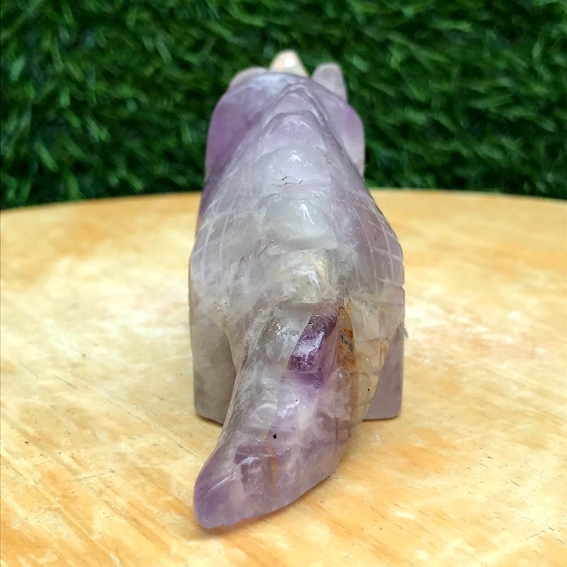 250G Natural Amethyst Crystal Hand Carved Triangle Dragon Healing