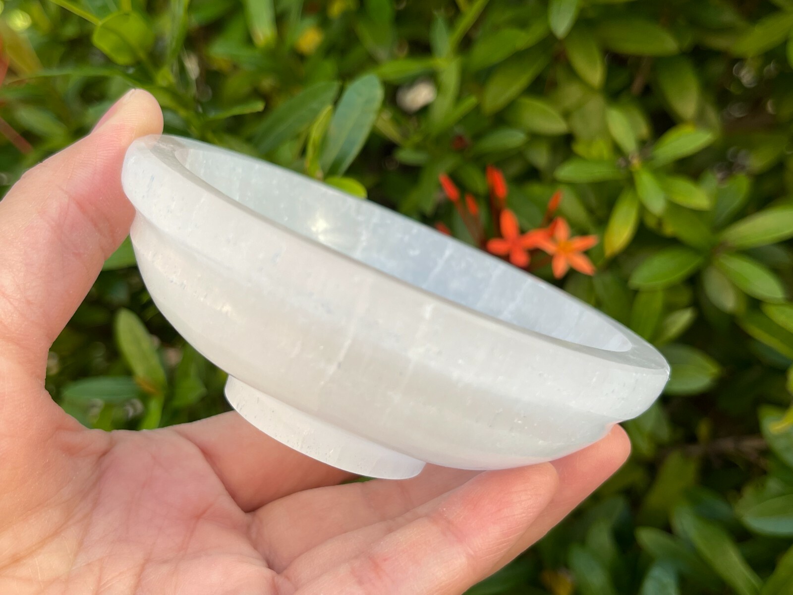 4″ Diameter SELENITE Crystal Polished Charging Bowl With Curves and Pedestal