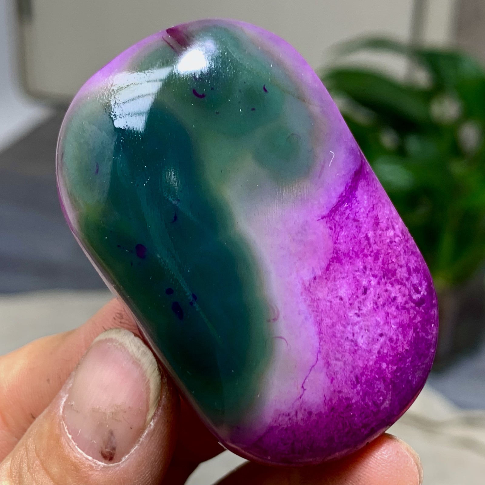 85G Natural colorful agate stripe Crystal mineral oval-shaped form*