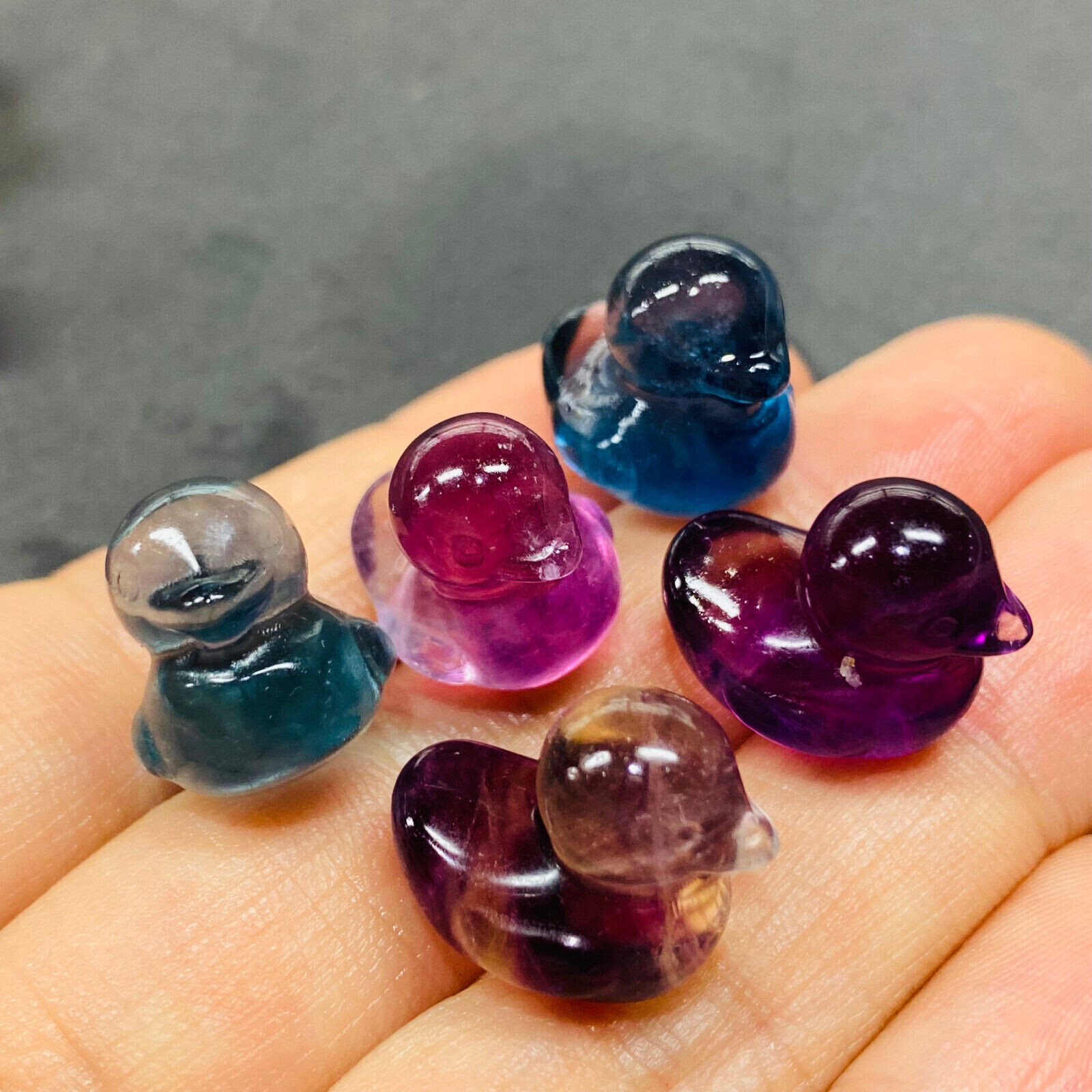 Natural Colorful fluorite Quartz mini duck Hand Carved crystal Healing 5pc