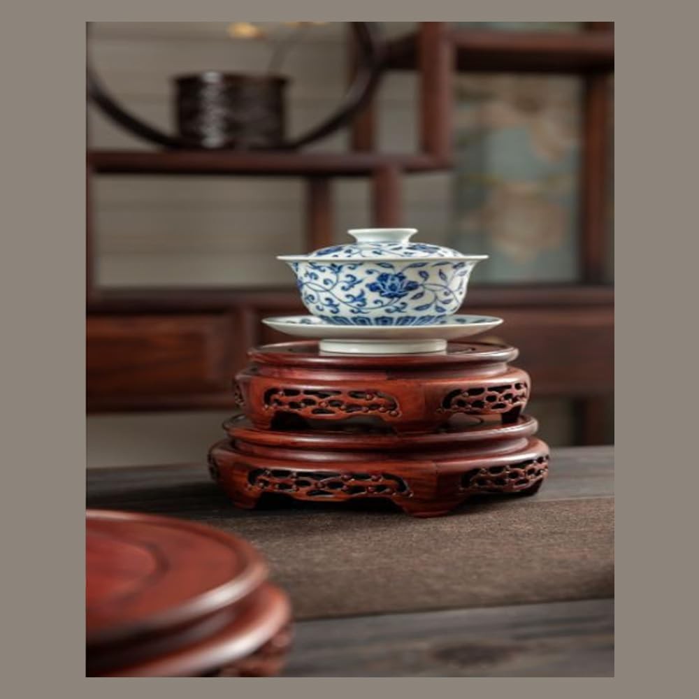 Round Pedestal Display Stand Rosewood Chinese Carving Stable Non-slip Wooden …
