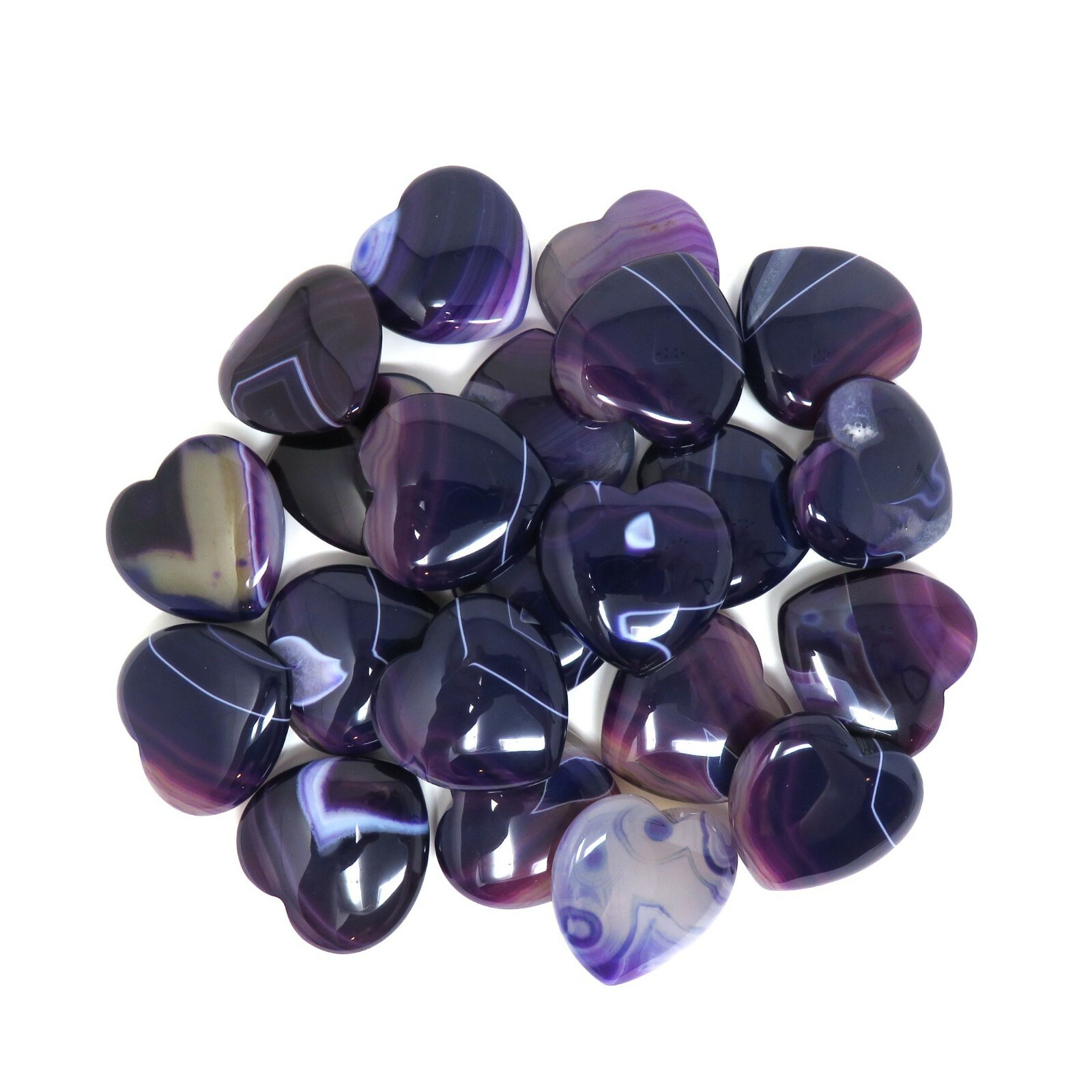 3 PURPLE Agate Stone Hearts – 35mm or 1.3″ – Valentines Day Decoration Love