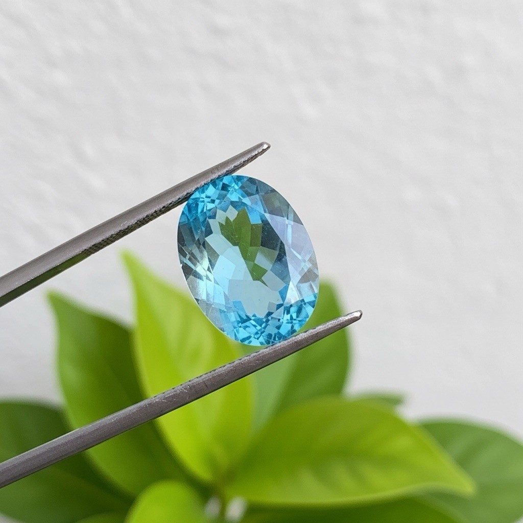 Blue Topaz Oval Gemstone 10 Carat For Locket/pendant, Anniversary Gift, Birthday