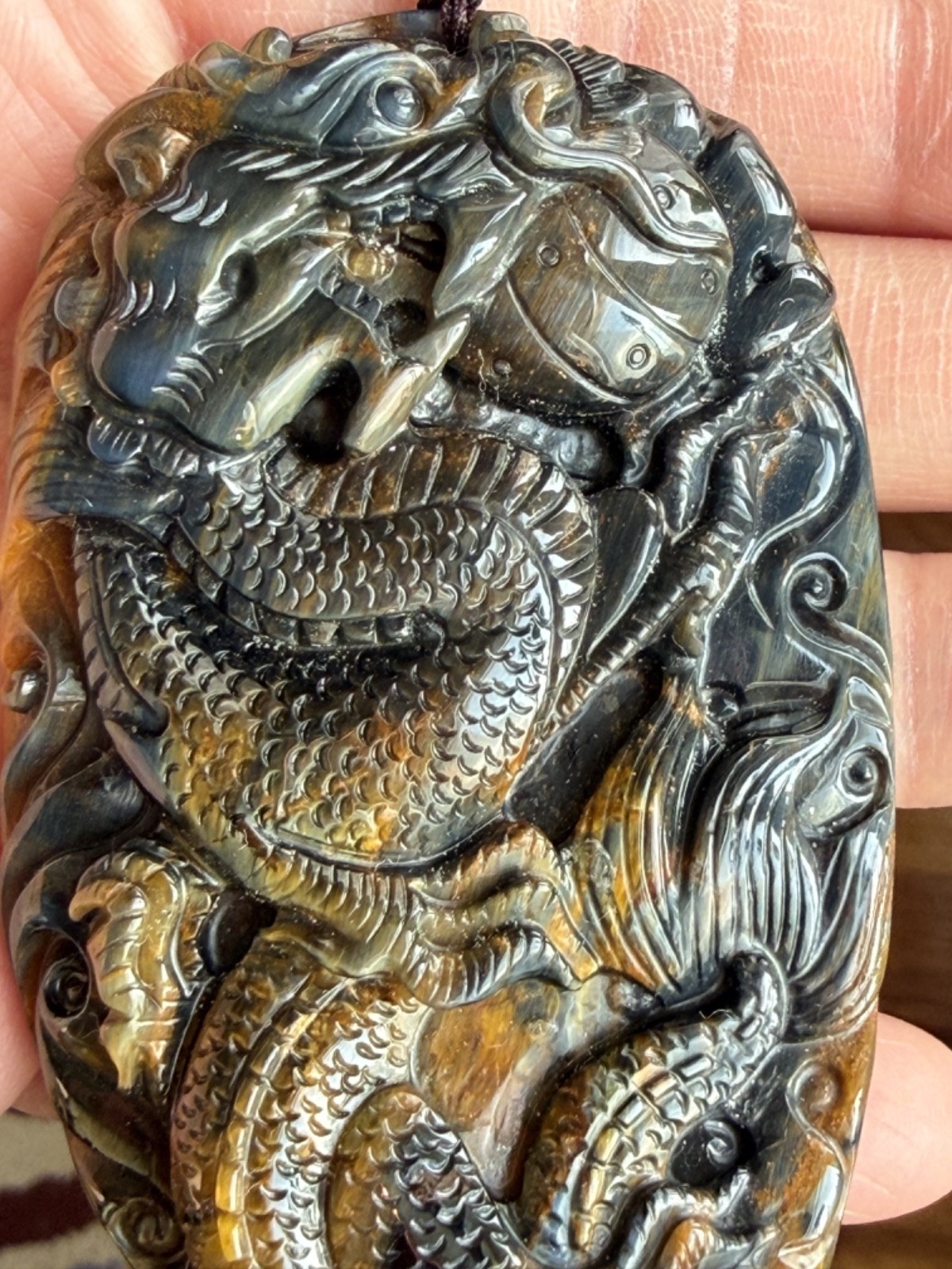 80mm Natural Pietersite Dragon Carving necklace 81 grams