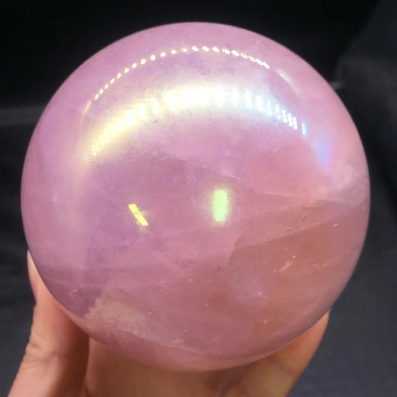 Rainbow Aura Angel Ball Natural Pink/Rose Quartz Sphere Healing Decorate + Stand