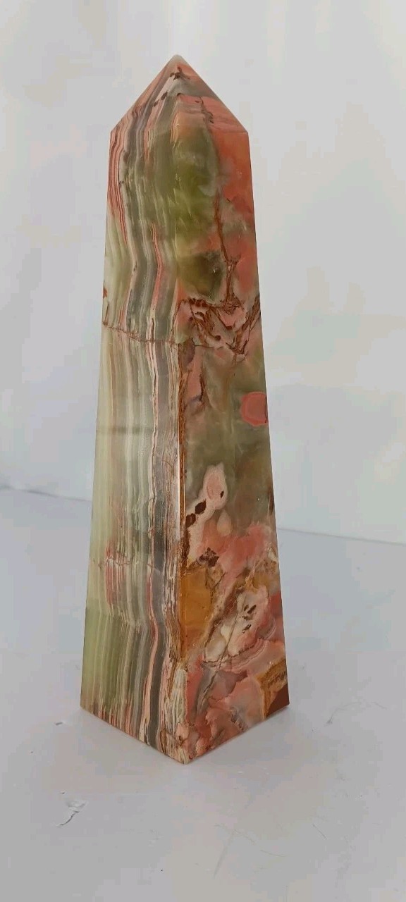 Beautiful Green Banded Onyx Obelisk 10 Inches Tall