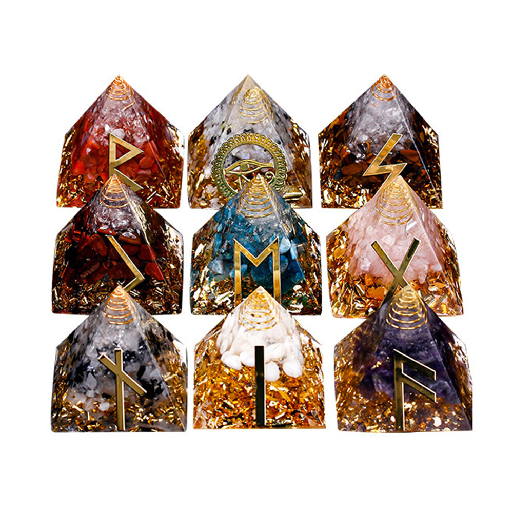 Runes Pyramid Crystal Resin Quartz Orgonite Epoxy Chakra Orgone Healing Reiki