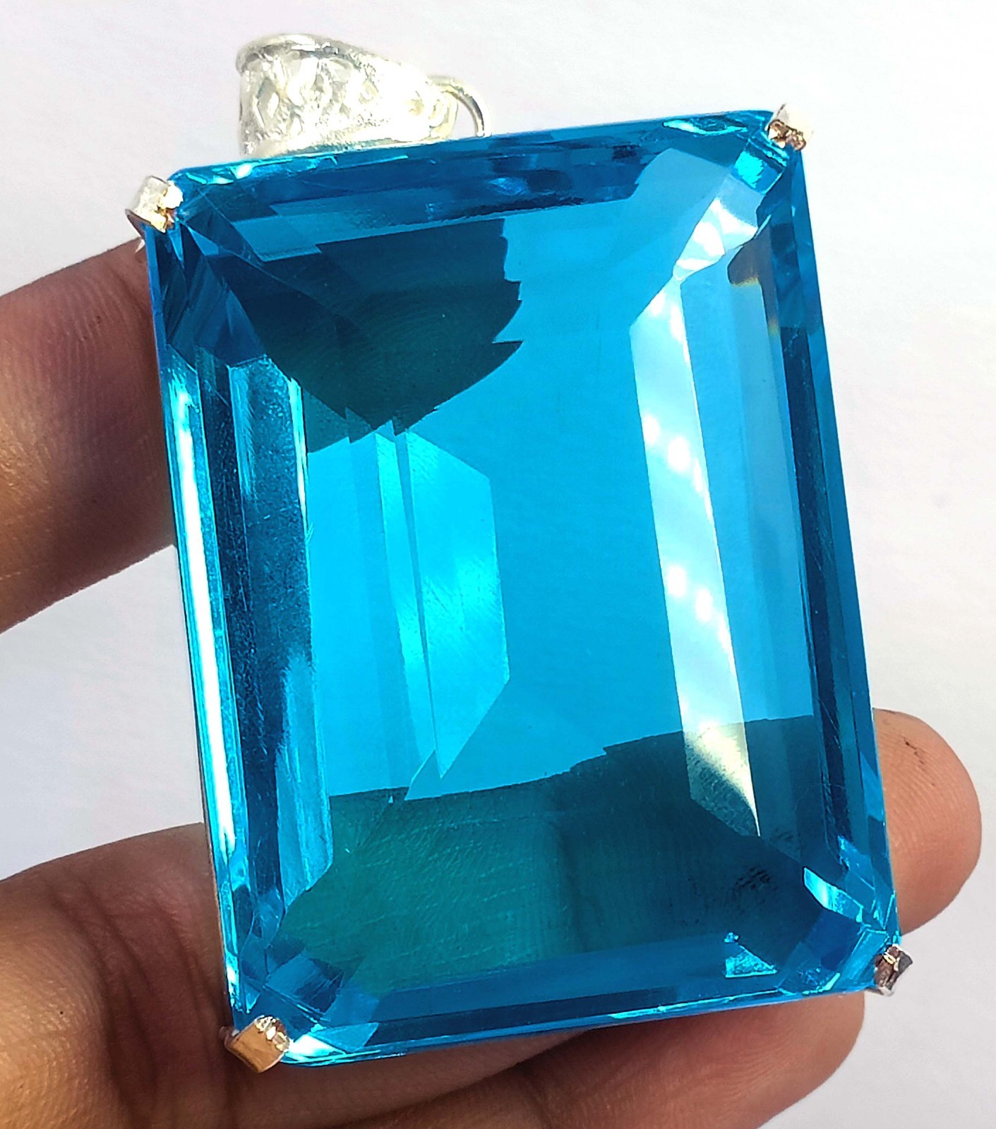 257 Ct Natural Blue Aquamarine IGL Emerald Cut Pendant 925 Sterling Silver 6FRW