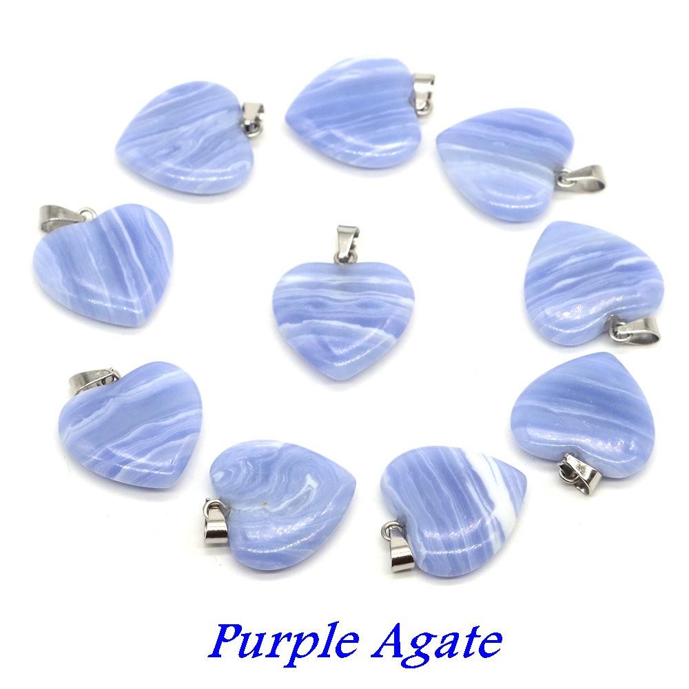 Wholesale 10pcs Assorted Nature Stone Heart Charms Pendants for Jewelry 20mm