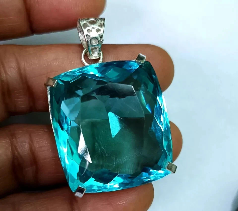 95.60 Ct+ Natural Blue Topaz 925 Solid Silver Pendant RG Gemstone EGL Certified