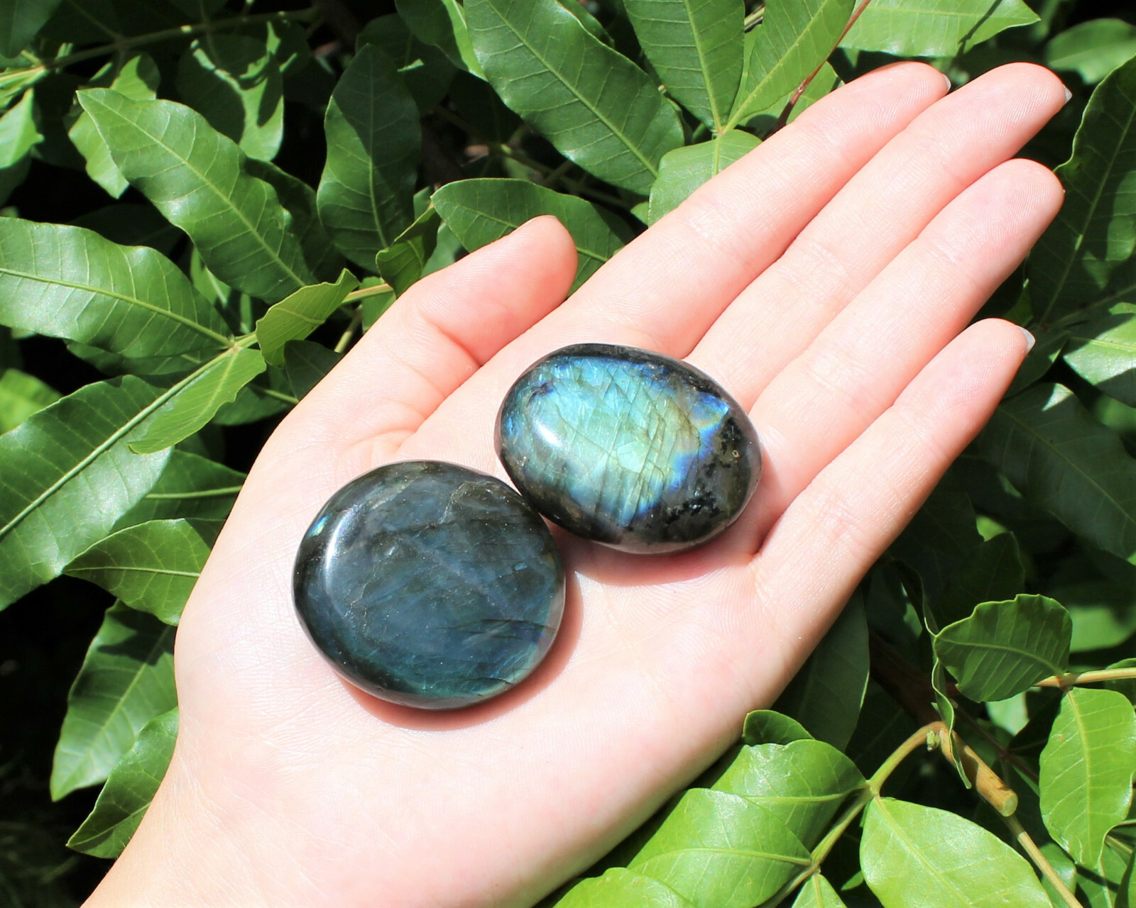 Labradorite Palm Stone: Hand Polished Labradorite Pebble, High Flash Pebbles