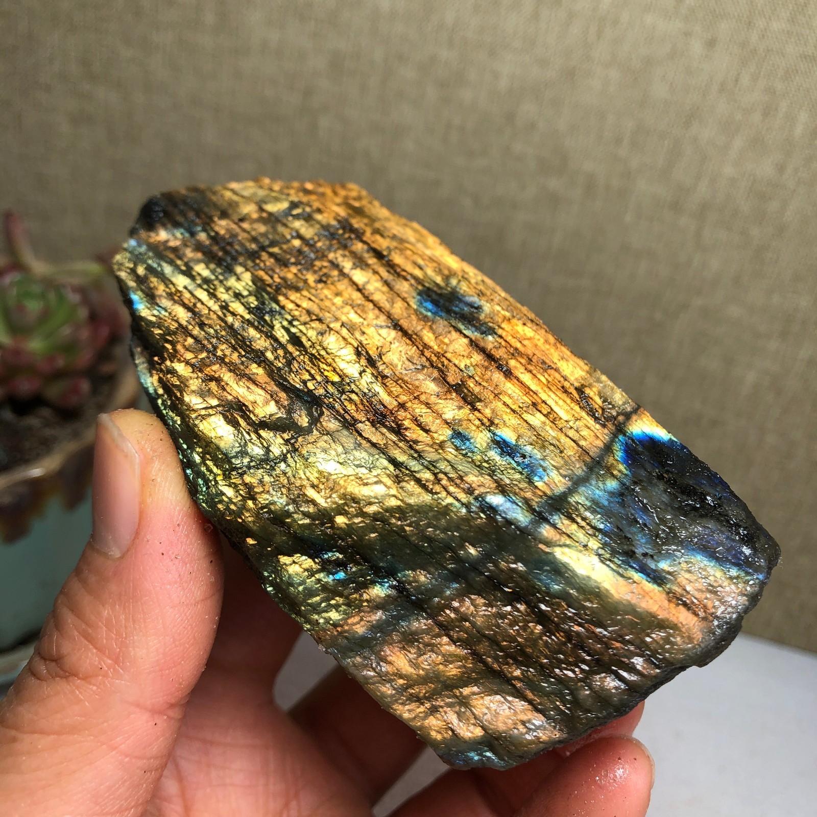 90mm Natural Labradorite Crystal gemstone rough original Specimen 213g A3440