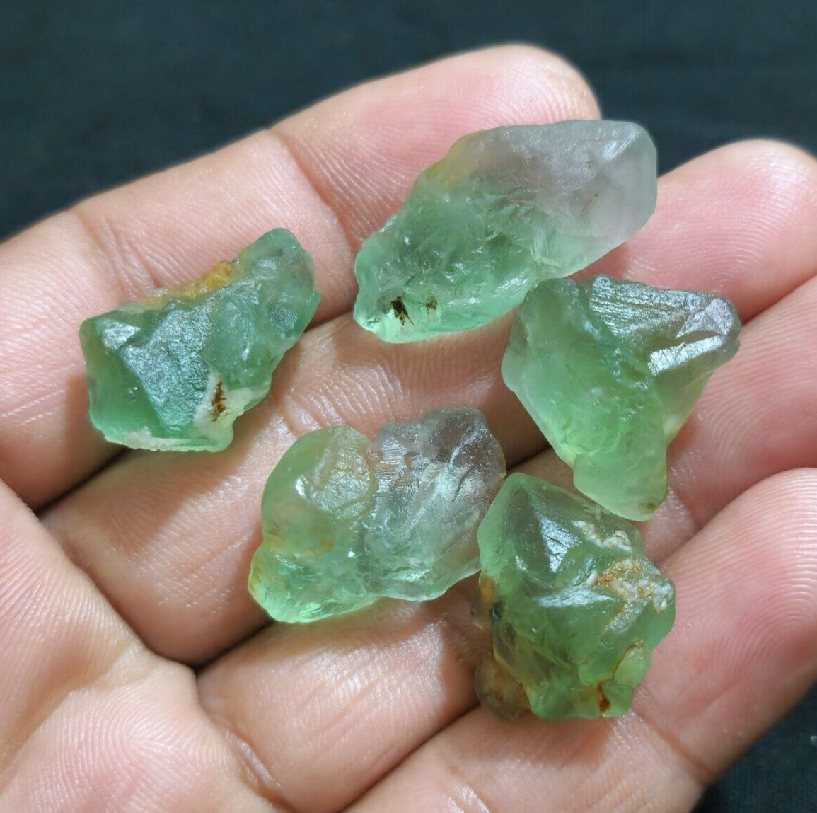 Fabulous 5 Pcs Lot Green Fluorite Raw Size 21-29 MM Loose Gemstone For Jewelry