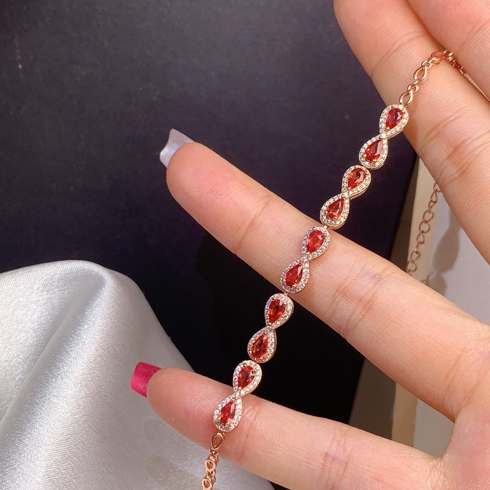 Natura Red Sapphire bracelet Gemstone jewelry S925 Silver Plated 18K Gold Gift
