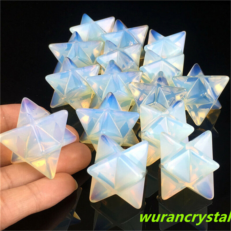 1pc AA++Carved Opalite Merkaba Star Quartz Crystal Pendant Reiki Healing