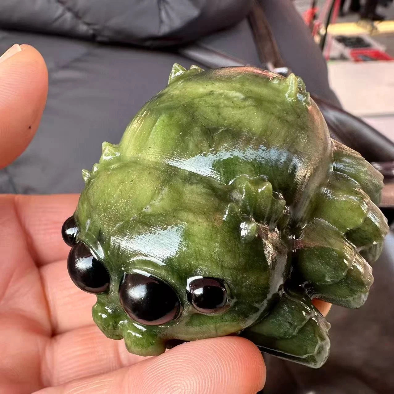 1pc Natural Green Jade Quartz Carved Spider Skull Crystal Healing Reiki Decor