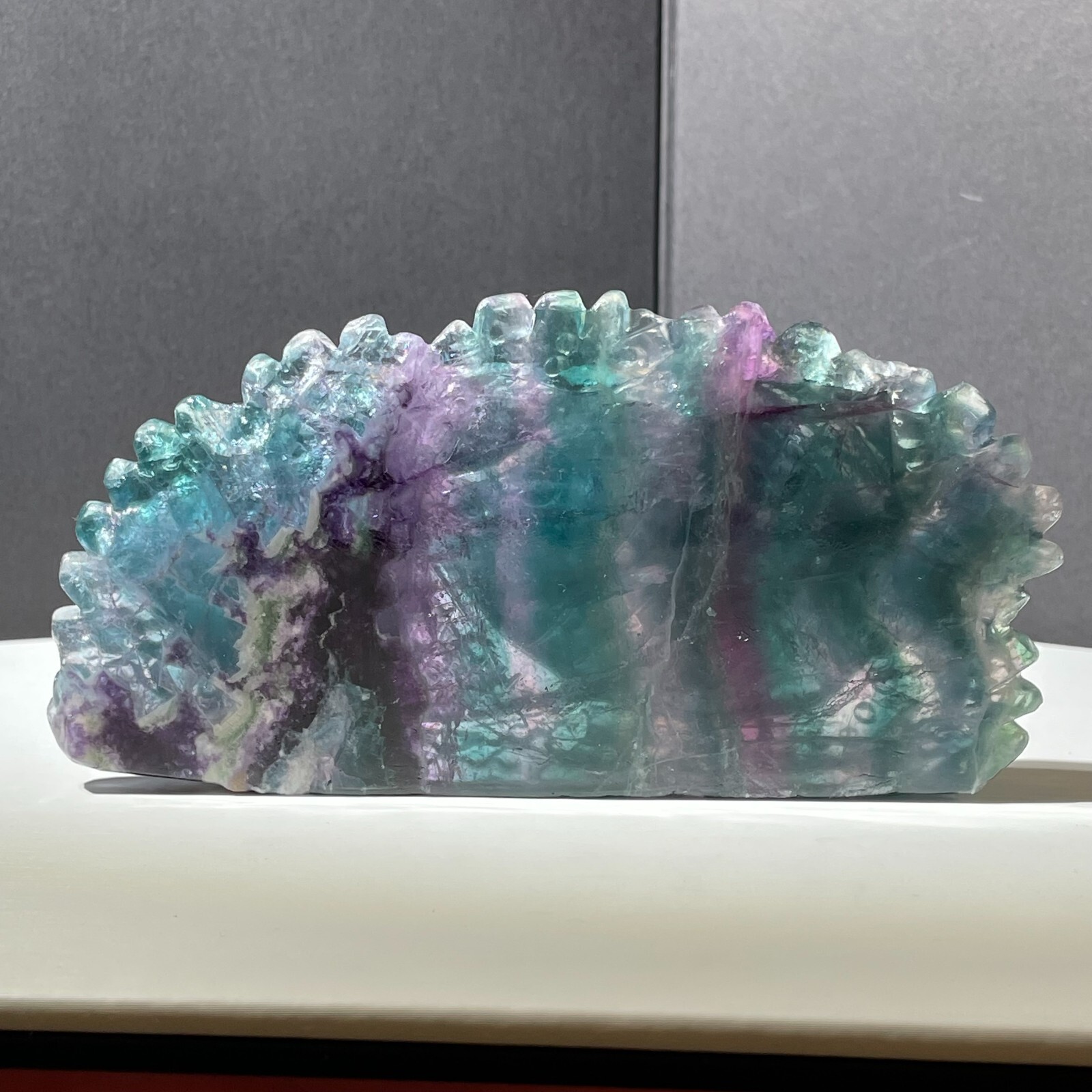 278g Natural fluorite hand carved fish quartz crystal spiritual healing