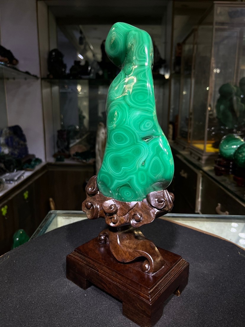 7.3LB Natural glossy Malachite transparent cluster rough mineral sample+base
