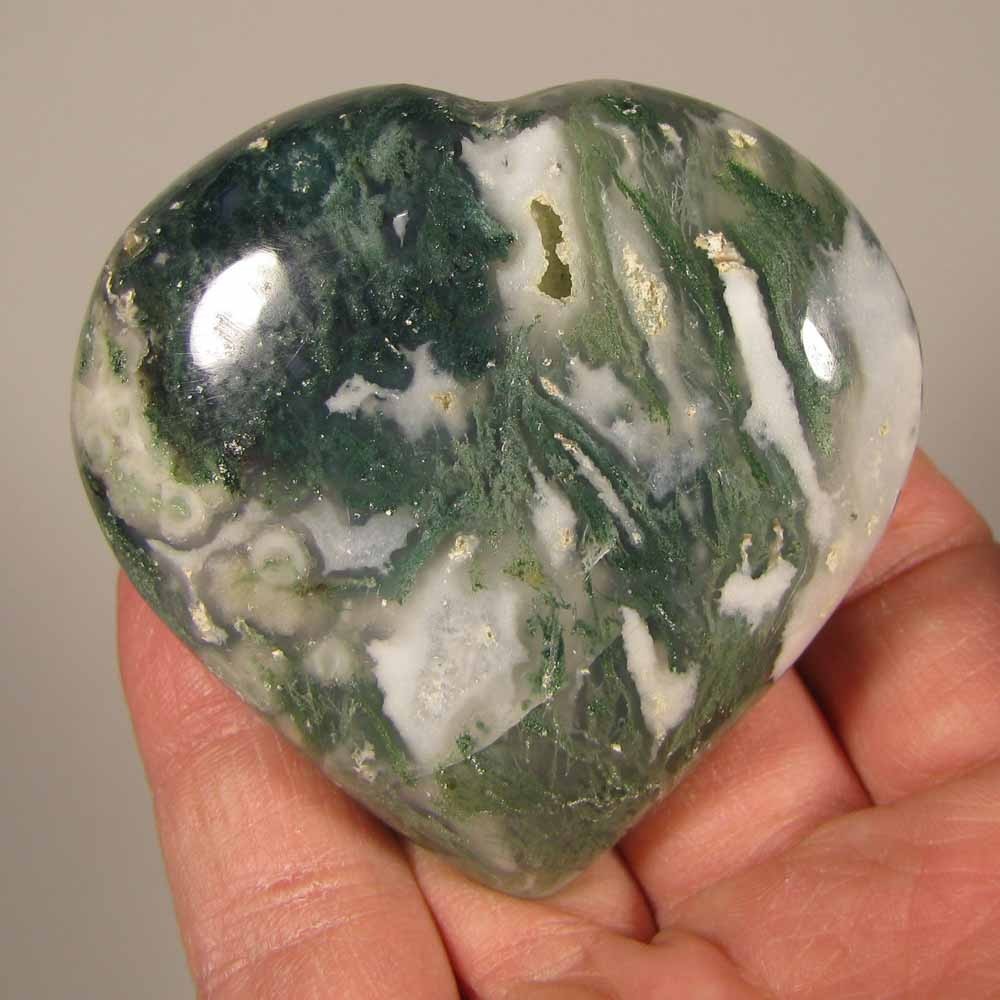 2.6″ GREEN MOSS AGATE Heart Gemstone Polished Palm Stone – India